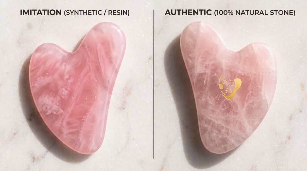 Imitation Synthetic Resin Gua Sha vs Calidora Authentic 100% Natural Stone